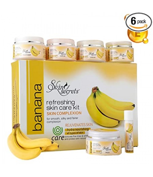 Skin Secrets Banana Facial Kit with Banana Extract & Vitamin E Oil for Brighter Complexion (310gm (6 Easy Steps))